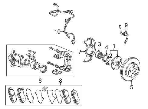 2005 Honda Accord Brake Components Caliper Sub-Assembly, Right Front (Reman) Diagram for 45018SDAA02RM