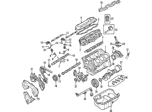 2000 Infiniti QX4 Engine Parts, Mounts, Cylinder Head & Valves, Camshaft & Timing, Oil Pan, Oil Pump, Crankshaft & Bearings, Pistons, Rings & Bearings Gasket Diagram for 122987B001