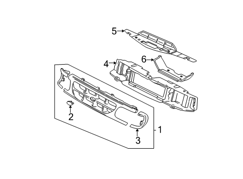 1997 Ford Explorer Grille & Components Front Panel Bracket Diagram for XL2Z8B455AA