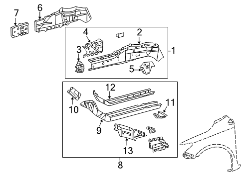 2009 Toyota Corolla Structural Components & Rails Rail Extension Diagram for 5711302100