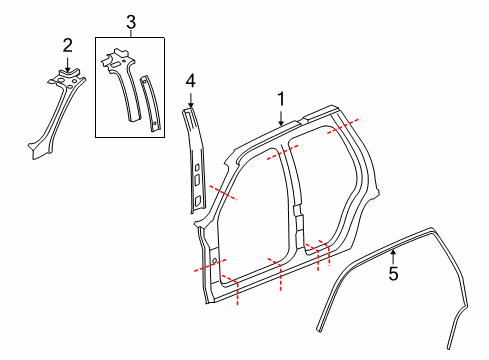 2008 GMC Yukon Uniside Weatherstrip Asm-Front & Rear Side Door Upper Auxiliary Diagram for 20789461