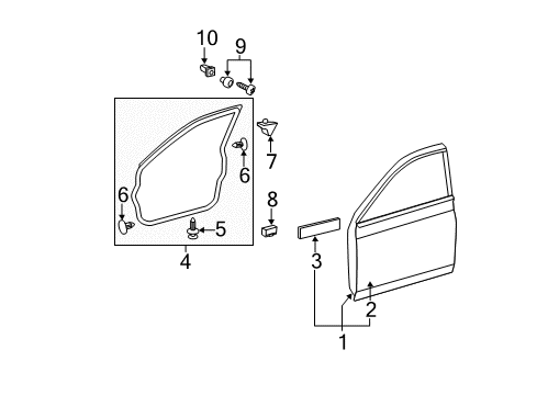 2007 Toyota Avalon Front Door Door Weatherstrip Diagram for 67862AC030