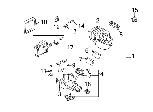 2001 Infiniti I30 Blower Motor & Fan Blower & Cooling Assembly-Front Diagram for 272104Y100