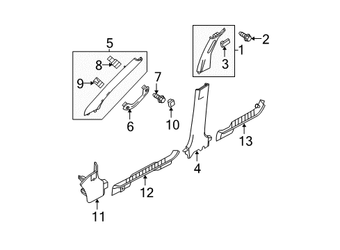 2008 Ford Escape Interior Trim - Pillars, Rocker & Floor Scuff Plate Rivet Diagram for W709002SSC