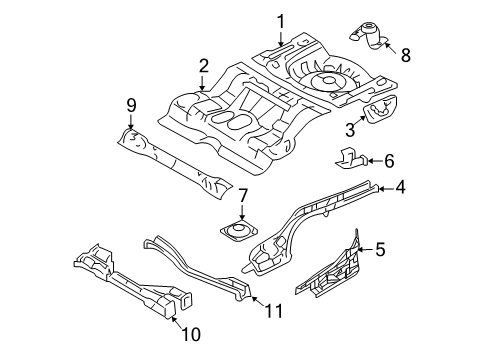 2010 Ford Fusion Rear Floor & Rails Center Floor Pan Diagram for 7E5Z5411160A