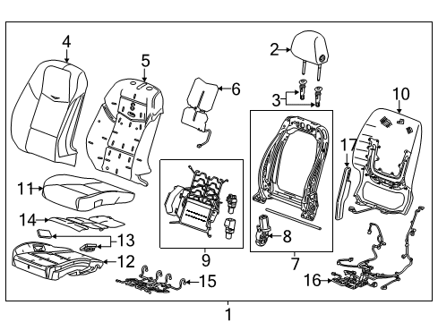 2017 Cadillac ATS Driver Seat Components Seat Cushion Pad Diagram for 22960975