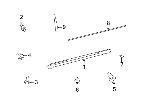 2004 Toyota Matrix Exterior Trim - Pillars, Rocker & Floor Rocker Molding Diagram for 7691102040J1