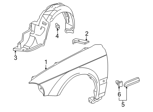 1999 Honda Civic Fender & Components, Exterior Trim Fender, Left Front (Inner) Diagram for 74151S04J10