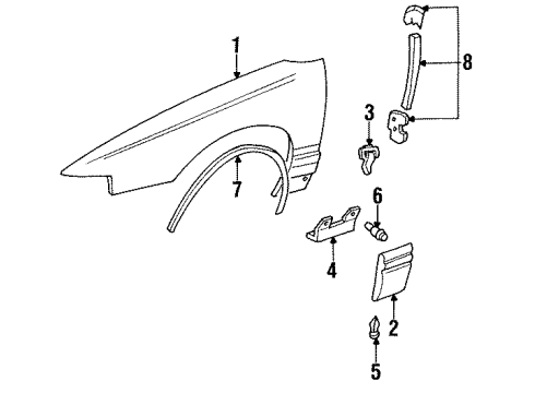 1991 Oldsmobile Custom Cruiser Fender, Exterior Trim Molding Kit, Front Fender Lower Rear *Gunmetal Metal Diagram for 12510882