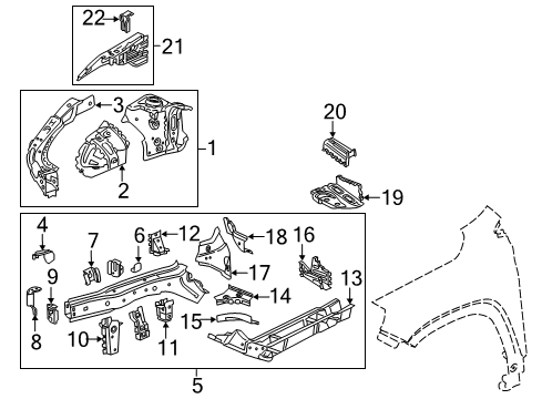 2018 GMC Terrain Structural Components & Rails Fender Upper Bracket Diagram for 23169452