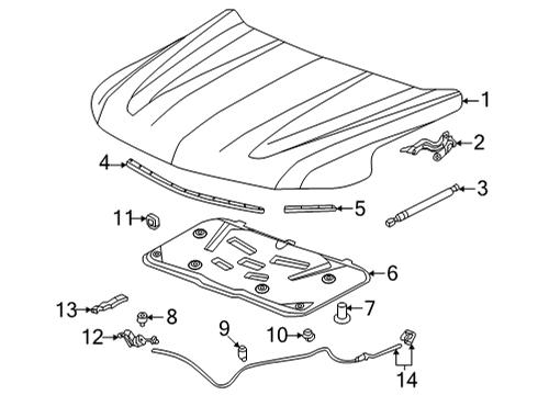 2022 Chevrolet Suburban Hood & Components Front Weatherstrip Diagram for 84431082