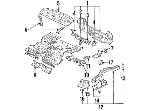 1990 Honda Accord Rear Body, Rear Upper Body, Rear Floor & Rails Flange, Frame End Diagram for 65622SM4A00ZZ