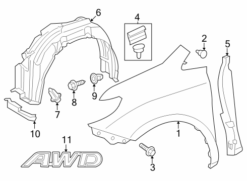 2017 Toyota Sienna Fender & Components Fender Liner Diagram for 5380608030