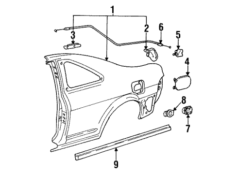 1995 Toyota Paseo Outer Components - Quarter Panel Cable Sub-Assy, Fuel Lid Lock Control Diagram for 7703516190