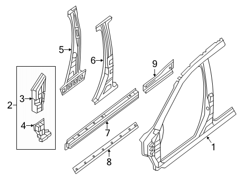 2017 Infiniti QX60 Aperture Panel, Center Pillar & Rocker, Hinge Pillar Seal-Front Door PARTING RH Diagram for 808383JA0B