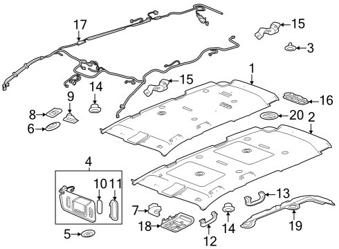 2020 GMC Acadia Interior Trim - Roof Reading Lamp Assembly Diagram for 84490374