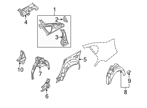 2006 Infiniti M45 Inner Structure - Quarter Panel Protector-Rear Wheel House RH Diagram for 76748EH100