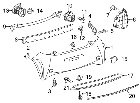 2014 Scion iQ Rear Bumper Grille Screw Diagram for 9008016031