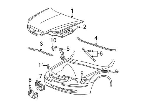 2000 Mercury Sable Hood & Components Latch Diagram for 5F4Z16700AA