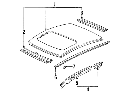 1994 Honda Civic Roof & Components Clip, Roof Molding Diagram for 74307SR3003