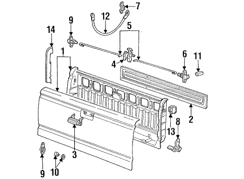1993 Ford Ranger Tail Gate Latch Diagram for 1L5Z9943150AA