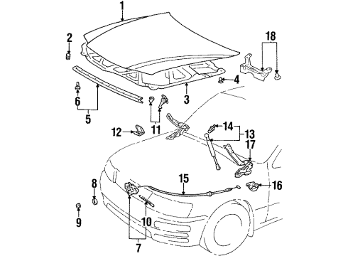 1996 Lexus LS400 Hood & Components Hood Support Assembly Diagram for 5344059025
