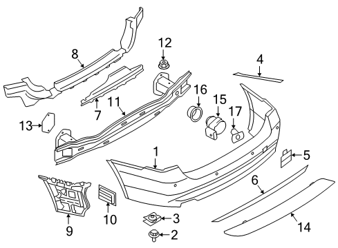 2017 BMW 328d xDrive Parking Aid Guide, Centre Rear Diagram for 51127260462