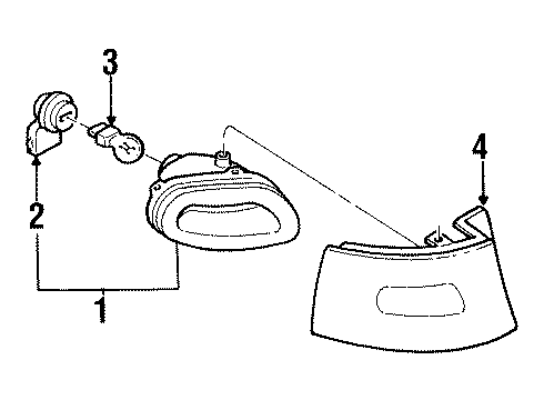 1998 Mercury Tracer Backup Lamps Back Up Lamp Assembly Diagram for F7CZ15501AG