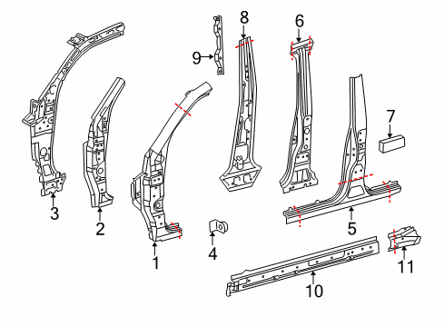2015 Toyota Land Cruiser Center Pillar & Rocker, Hinge Pillar Inner Pillar Diagram for 6101360030