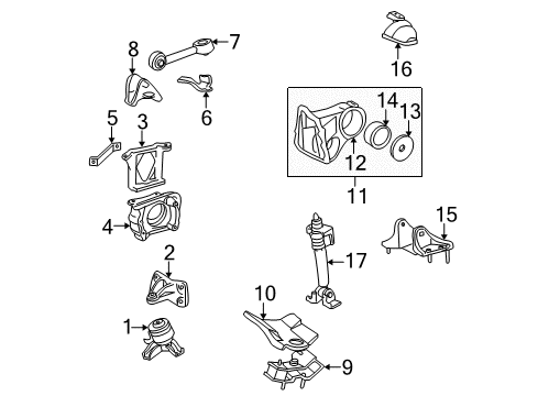 2002 Toyota Solara Engine & Trans Mounting Rear Mount Diagram for 1238020020
