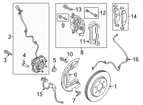 2019 Ford F-150 Front Brakes Hub & Bearing Diagram for JL3Z1104P