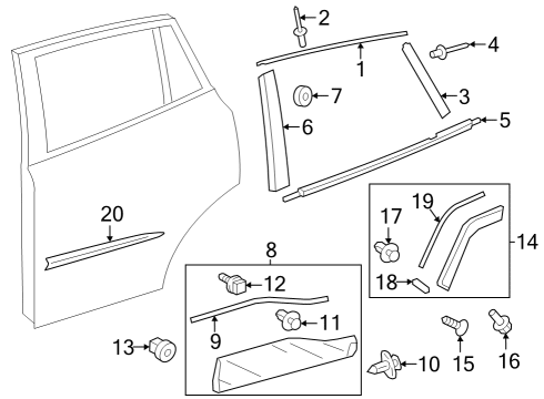 Exterior Trim - Rear Door Clip, Front Door Window Diagram for 757920R010