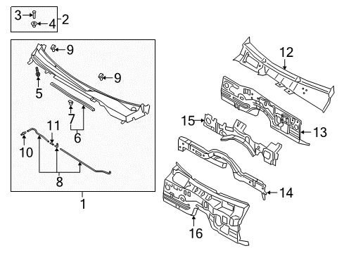 2021 Kia Stinger Cowl Weatherstrip-Hood Diagram for 86430J5000