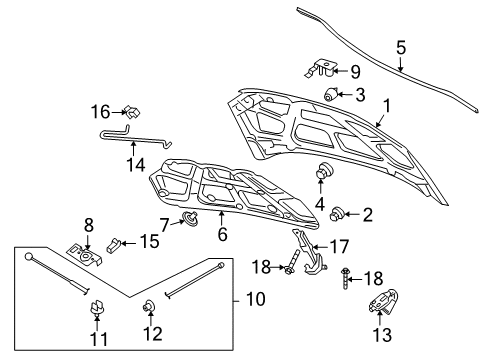 2009 Pontiac G3 Hood & Components Support Rod Diagram for 96888451