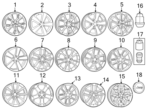 2020 Jeep Grand Cherokee Wheels, Covers & Trim Aluminum Wheel Diagram for 5XL06DX8AA