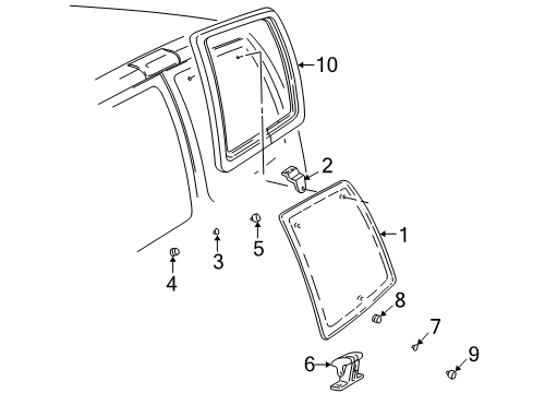 1998 GMC Savana 1500 Back Door - Glass & Hardware Hinge-Rear Door Window Diagram for 15982180