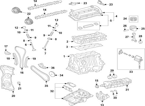 2022 Ford Edge Engine Parts, Mounts, Cylinder Head & Valves, Camshaft & Timing, Variable Valve Timing, Oil Pan, Oil Pump, Balance Shafts, Crankshaft & Bearings, Pistons, Rings & Bearings Piston Diagram for K2GZ6108B
