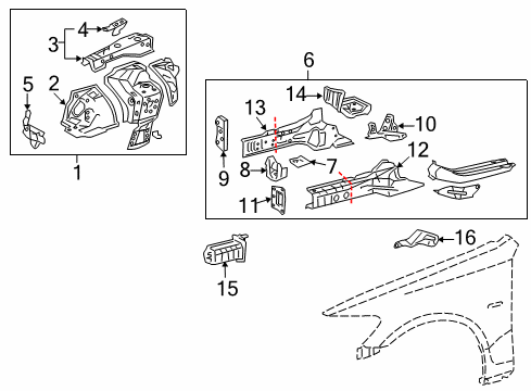 2007 Lexus GS350 Structural Components & Rails Bracket, Front End Panel Mounting, LH Diagram for 5325830060