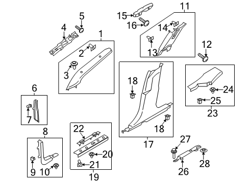 2016 Lincoln MKZ Interior Trim - Pillars, Rocker & Floor Windshield Pillar Trim Diagram for DP5Z5403598LE