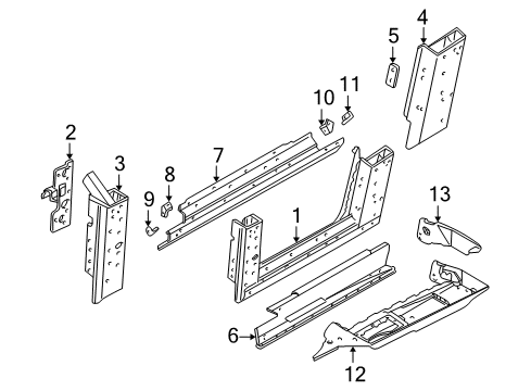 2000 BMW Z8 Pillar & Side Panels Partition Floor Panel Bottom Left Diagram for 41127006177