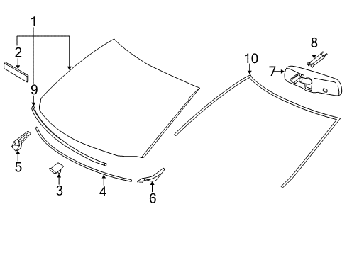 2009 Toyota Highlander Windshield Glass, Reveal Moldings Mirror Inside Diagram for 878100W061