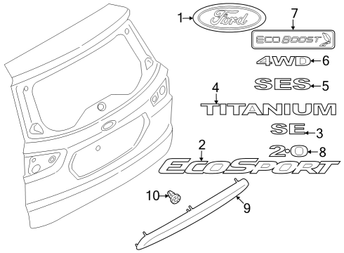 2021 Ford EcoSport Exterior Trim - Back Door License Lamp Diagram for GN1Z10038A