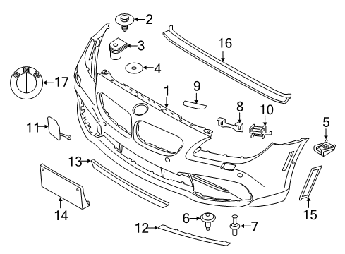 2016 BMW 650i Gran Coupe Bumper & Components, Grille & Components Lever Left Diagram for 51117362705
