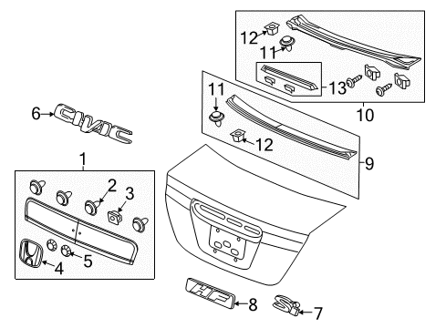 2012 Honda Civic Spoiler, Exterior Trim Nut, Garnish (6MM) Diagram for 90303SHJ003