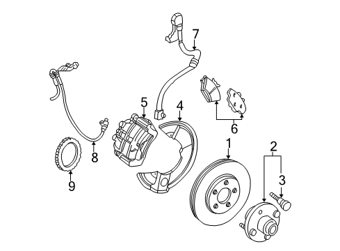2004 Ford Taurus Front Brakes Wheel Stud Diagram for XF1Z1107BA