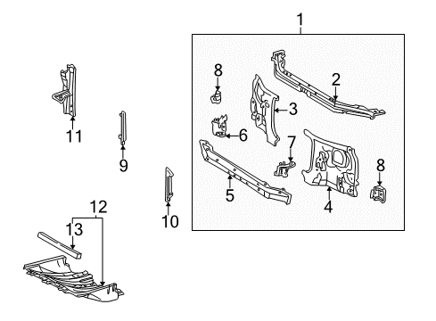 2003 Toyota Sequoia Radiator Support Side Panel Diagram for 532110C020
