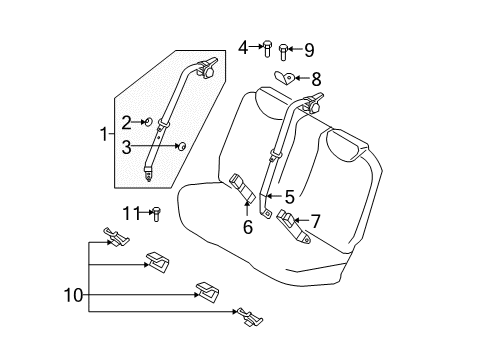 2009 Hyundai Elantra Seat Belt Rear Left Seat Belt Assembly Diagram for 898102L5109K