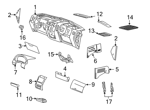 2004 Ford F-150 Instrument Panel Center Bezel Diagram for 4L3Z1504302AAA