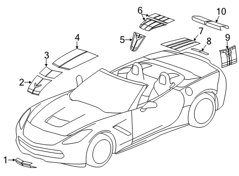 2014 Chevrolet Corvette Stripe Tape Decal Diagram for 23156151