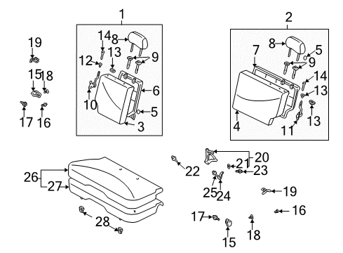 2005 Toyota Echo Rear Seat Components Lock Bezel Diagram for 7267920030B1